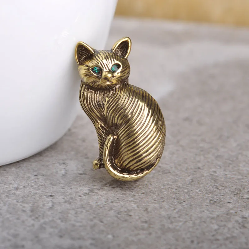 Винтаж Кошка Брошь Изумрудный Кристалл Металлического Сплава Броши Для Женщин