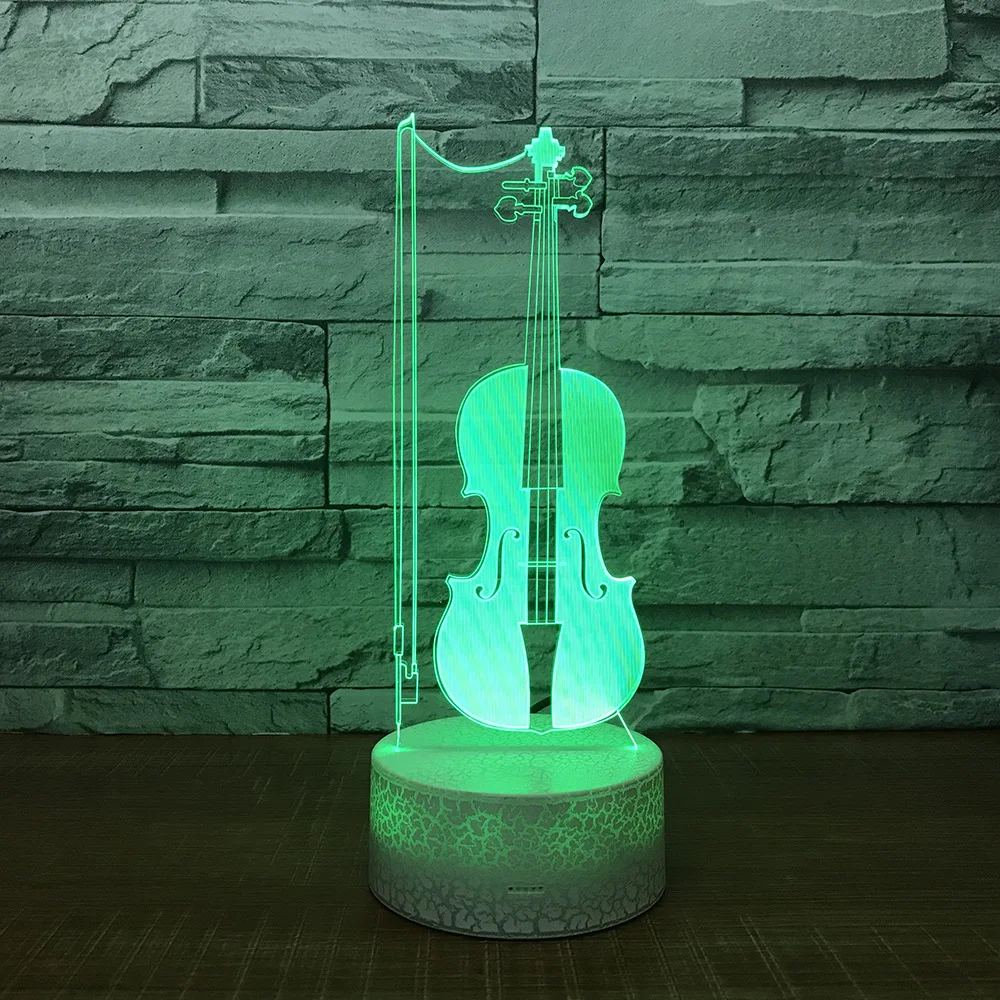 Violin 3D LED Table Desk Lamp USB 7 Color Changing Musical Instruments Night Light Kids Sleep Lighting Gift Home Decor Drop Ship | Лампы и