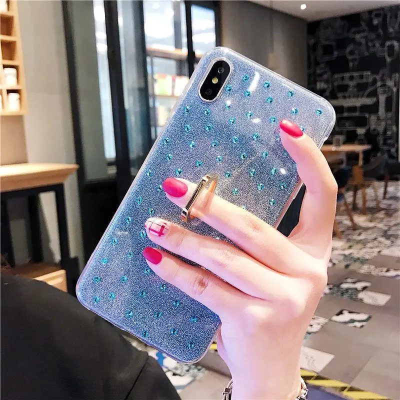 Soft Rhinestone Bling Case For iPhone 6 6s Plus XR 8 plus Finger Stand Holder Cover XS Max X 10 7Plus Cases | Мобильные телефоны и