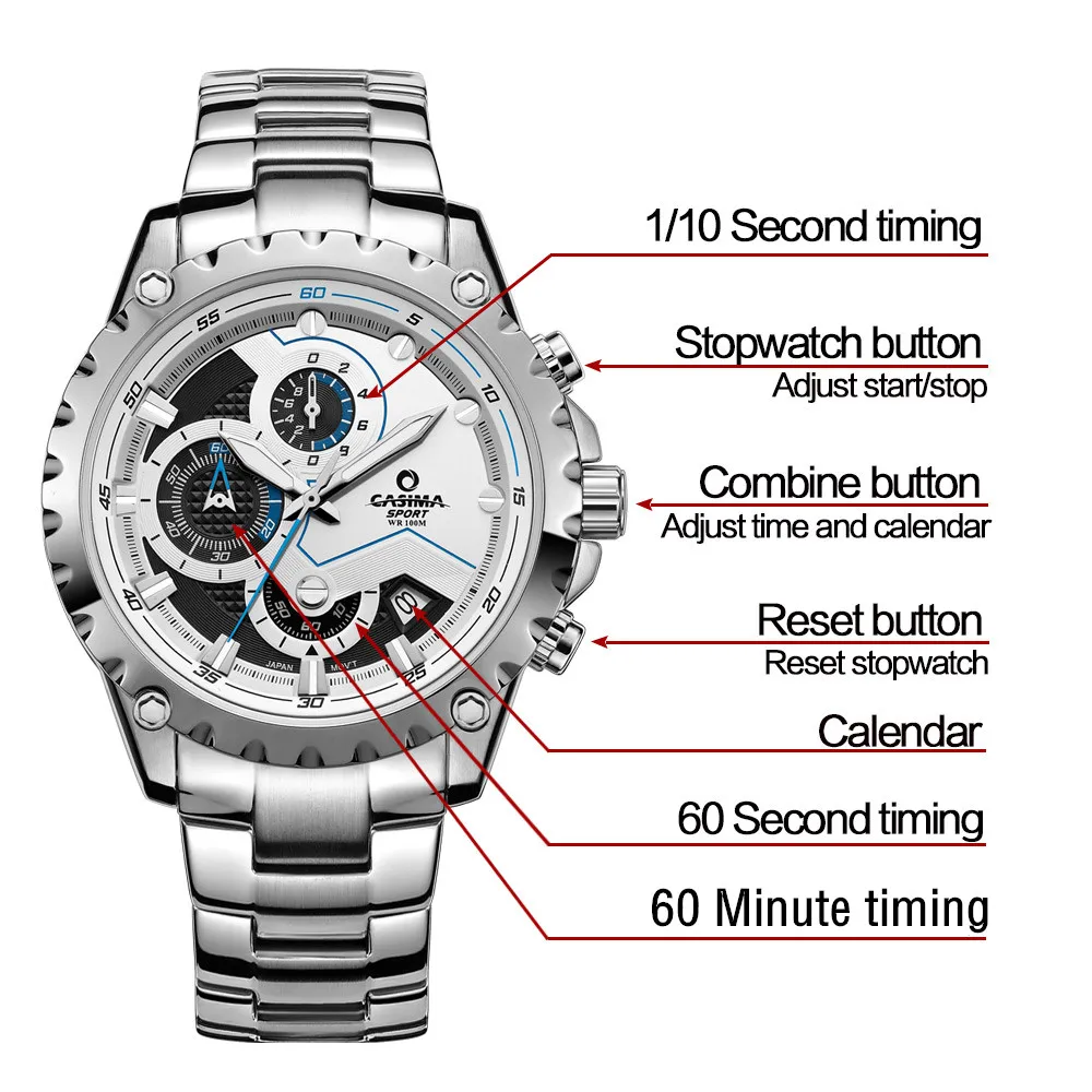 Reloj Hombre CASIMA часы мужские роскошные брендовые из нержавеющей стали многофункциональные спортивные мужские кварцевые часы мужские часы Montre Homme