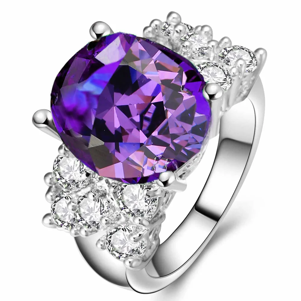 Яйи женские модные ювелирные изделия кольцо Фиолетовый серебряные Цвет