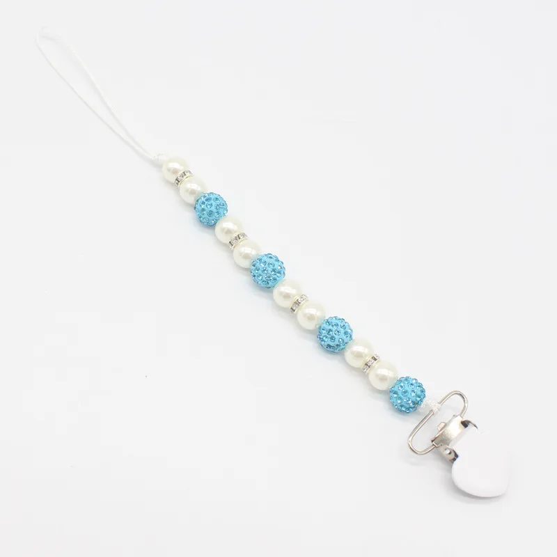Lake blue Newborn Crystal Pacifier Chain Pacifier Holder Baby Anti-lost Pacifier Clip Chain Baby Products New Arrivals Dummy Feeding Clip - Цвет: Lake blue