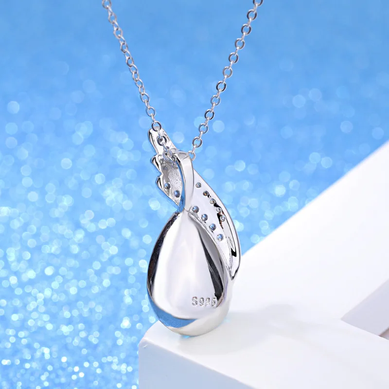 Женское ожерелье из серебра 100% пробы с синими кристаллами в форме капли воды| |