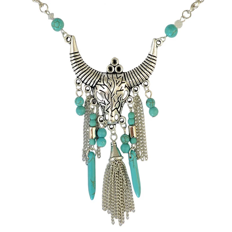 Длинное ожерелье с кисточками массивные ювелирные изделия этнические таурены