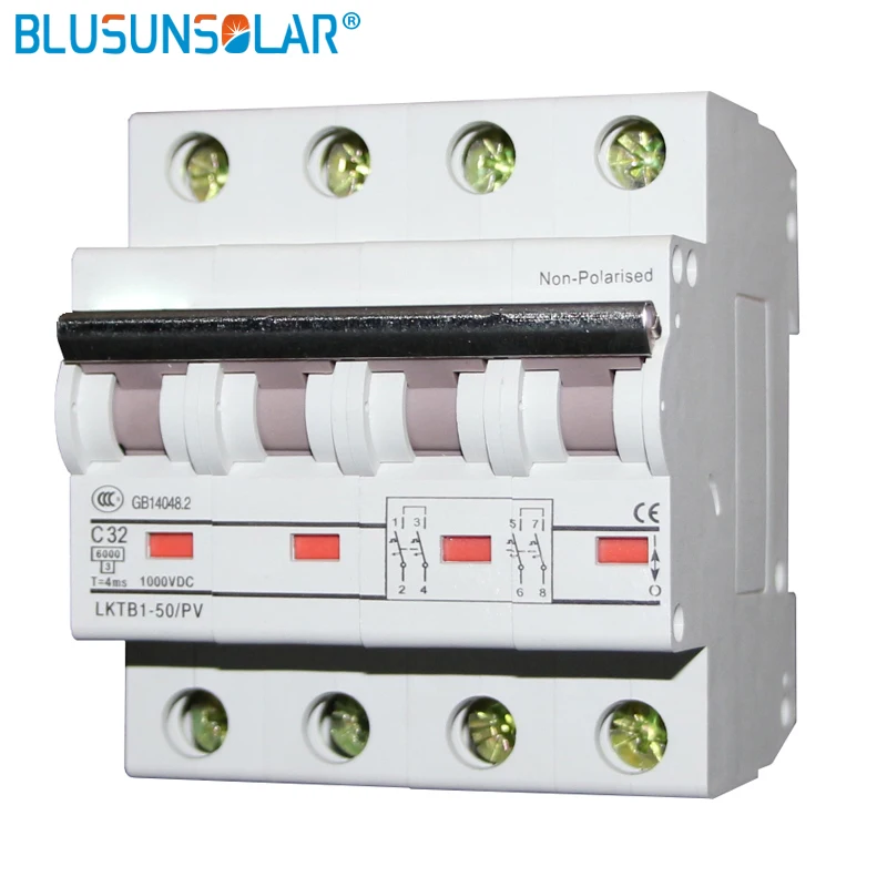 

10PCS/Lot 4P 1000V DC Circuit Breaker MCB 6A 10A 16A 20A 32A 40A 50A 63ASolar
