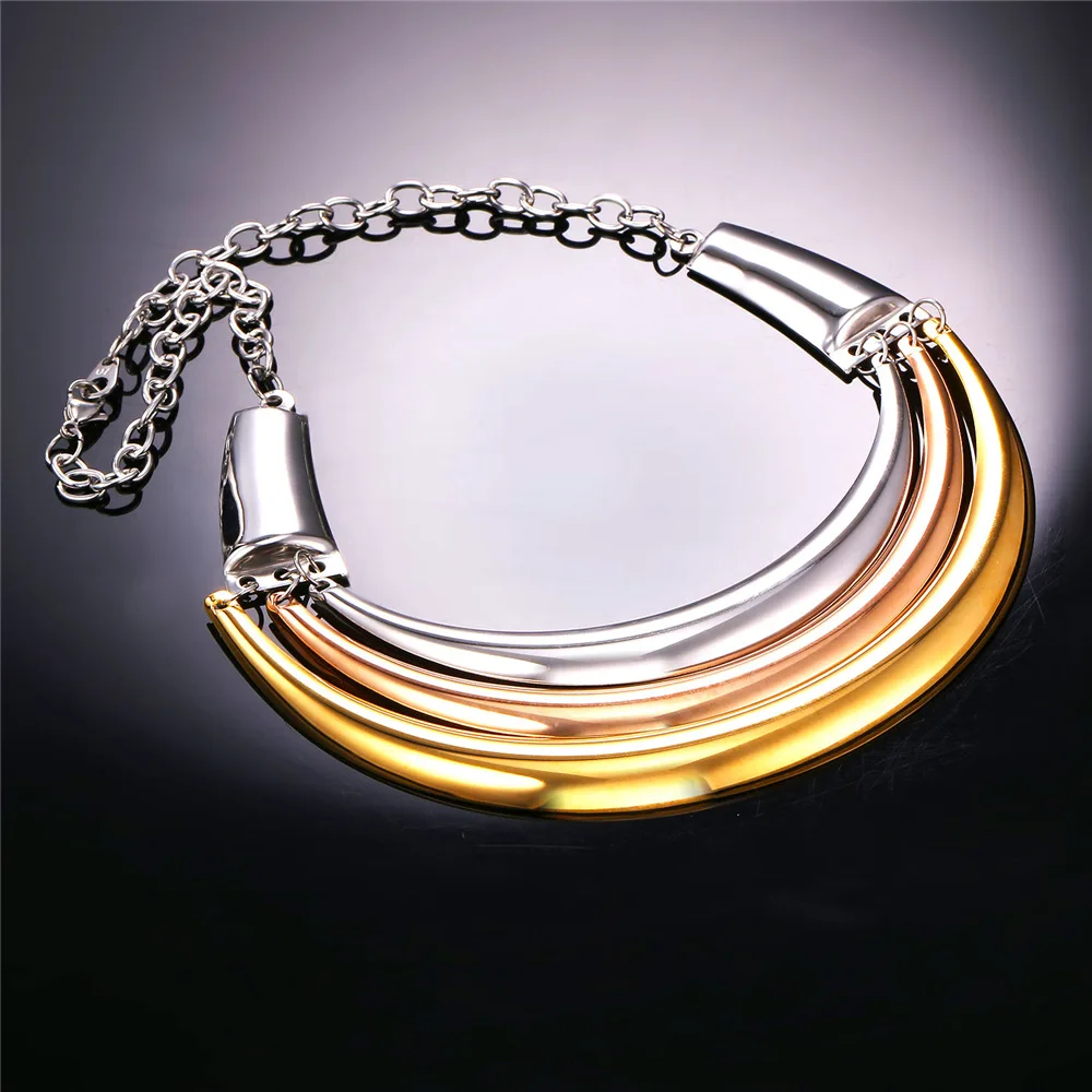 U7 Новый 3 Слой Колье Ожерелье Цвета Нержавеющей Стали Гипербола Коренастый