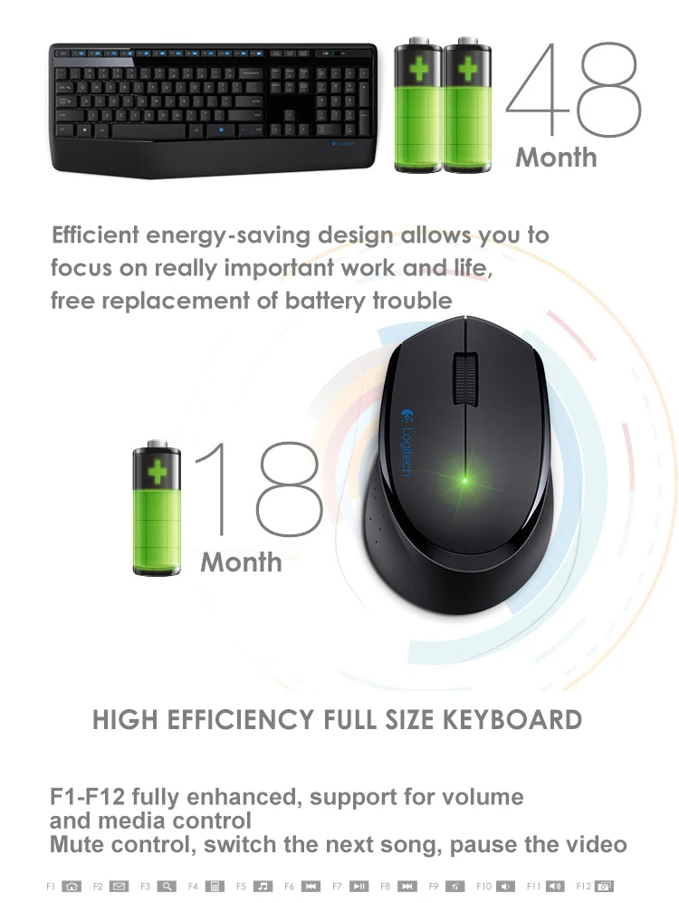Комплект беспроводной клавиатуры и мыши logitech MK345, игровая клавиатура, ПК, геймер, оригинальная эргономика, водонепроницаемая Бесшумная клавиатура и мышь