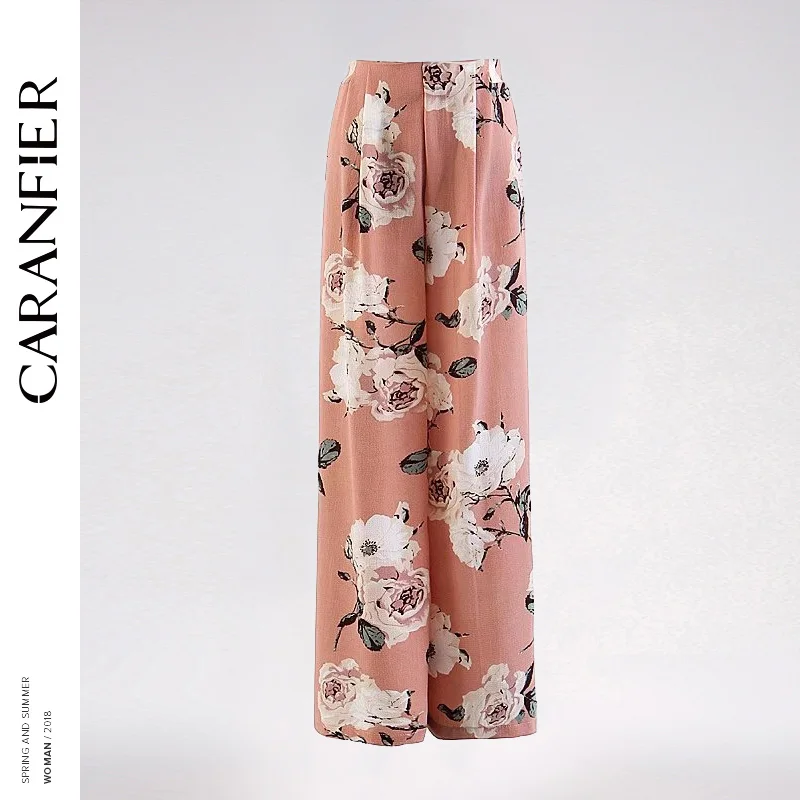 Caranfier Винтаж Этническая Цветочный принт Широкие штаны Для женщин Высокая Талия