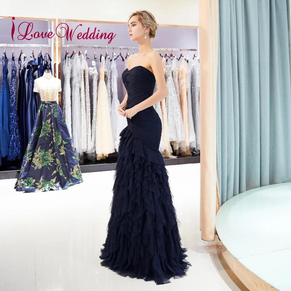 ILoveWedding Праздничное платье Longo Милая Темно синие Тюль изготовление под заказ