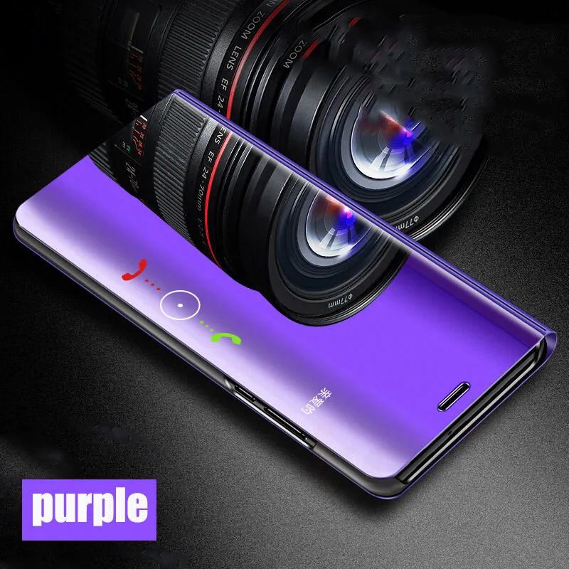 Purple Чехол-книжка на подставке зеркальный чехол для samsung Galaxy S8 S9 S10 S7 край A7 A6 A8 A9 J8 J4 J6 плюс A5 A3 A30 A20 A10 M10 M20 сумка - Цвет: Purple