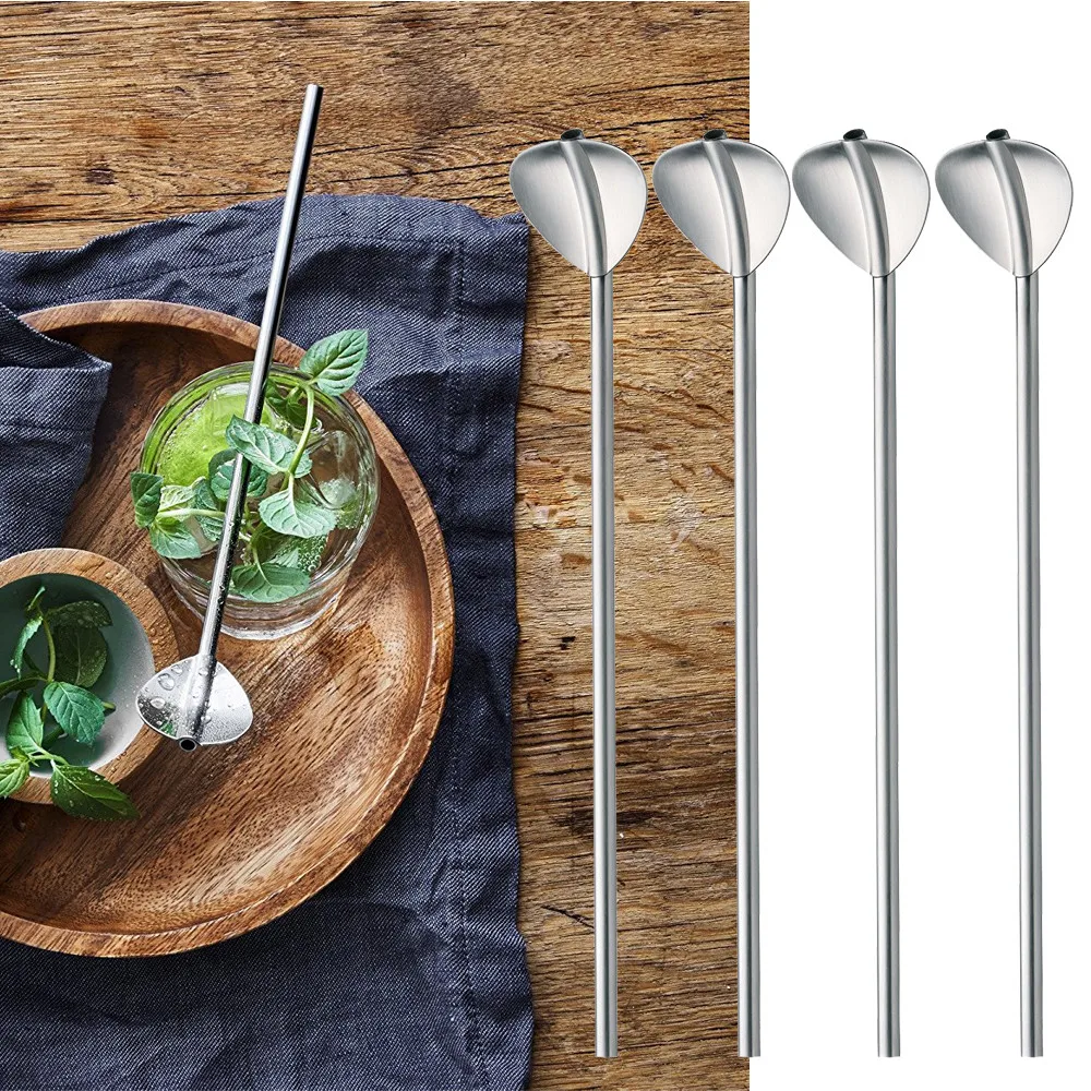 

6 Pcs Stainless Steel Metal Drinking Straw Reusable Straws Cocktail Spoons Set Dishwasher Ecofriendly Drinkware Accessories SA70