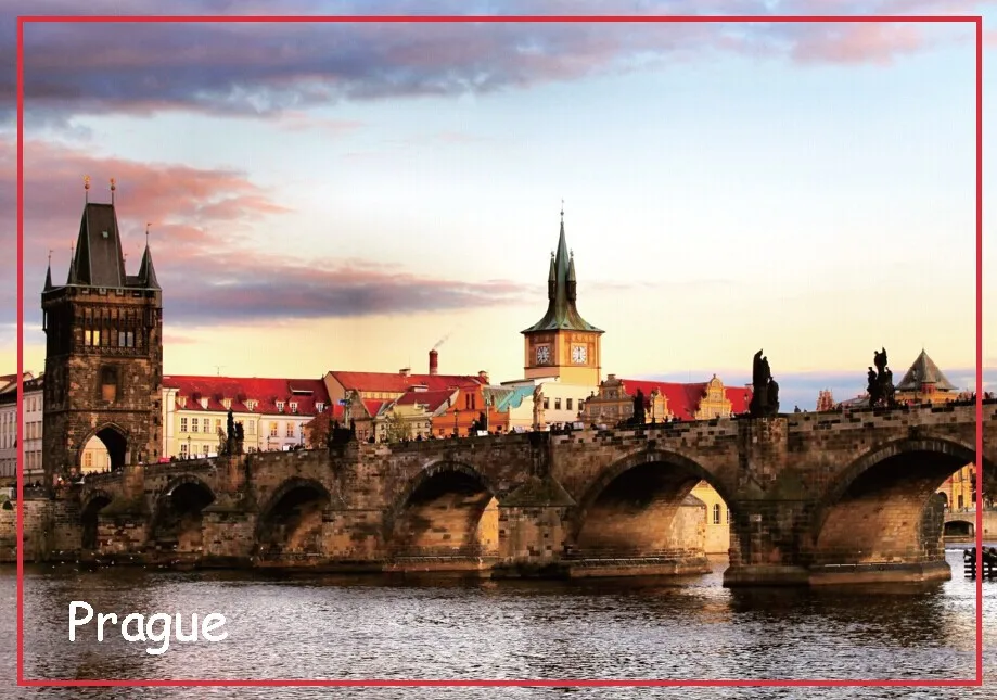 Декоративные подарочные фото магниты 78*54 мм Прага мост сцена Металл обернутый