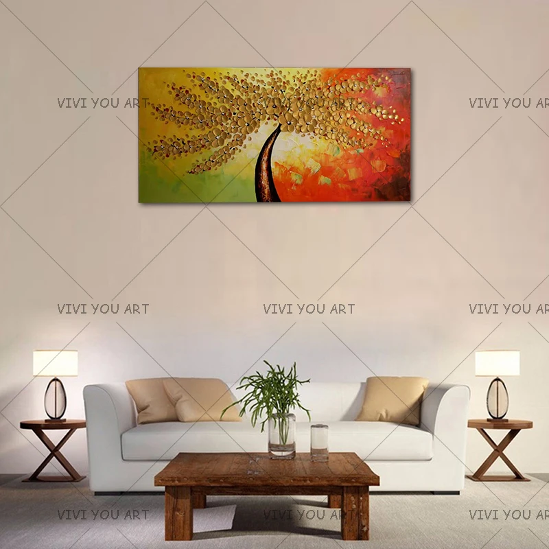 Ручная роспись ножом золотое дерево масляная живопись на холсте большая палитра