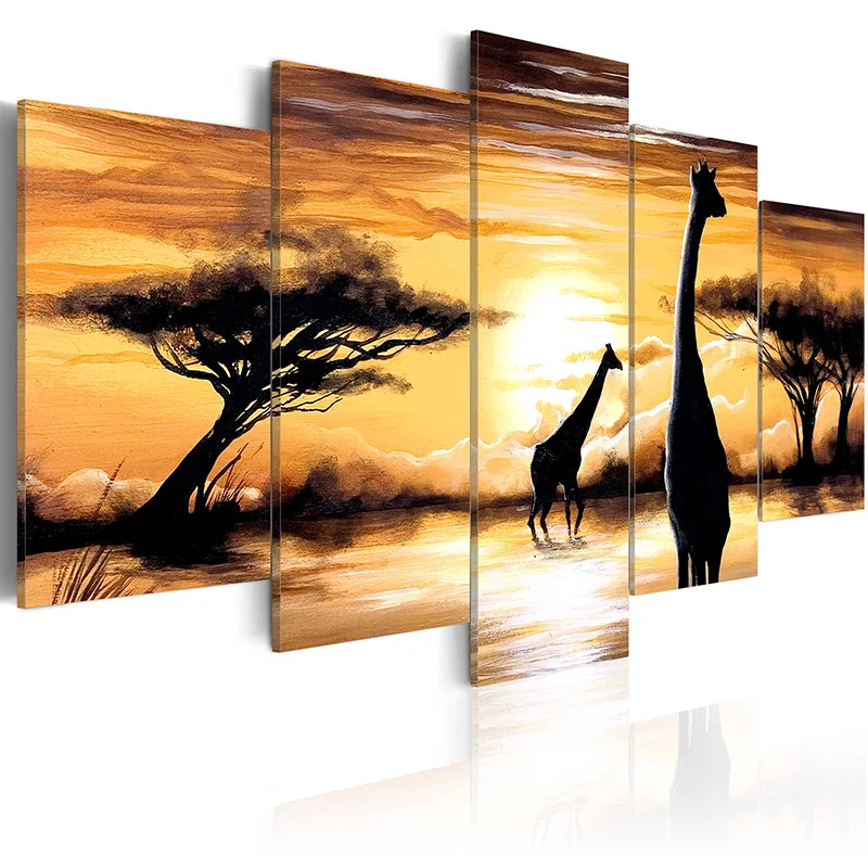 

5 Pieces Printed African animal series Canvas Oil Painting Decoration Wall Picture In Living Room Modern Canvas Art PJMT-B-279