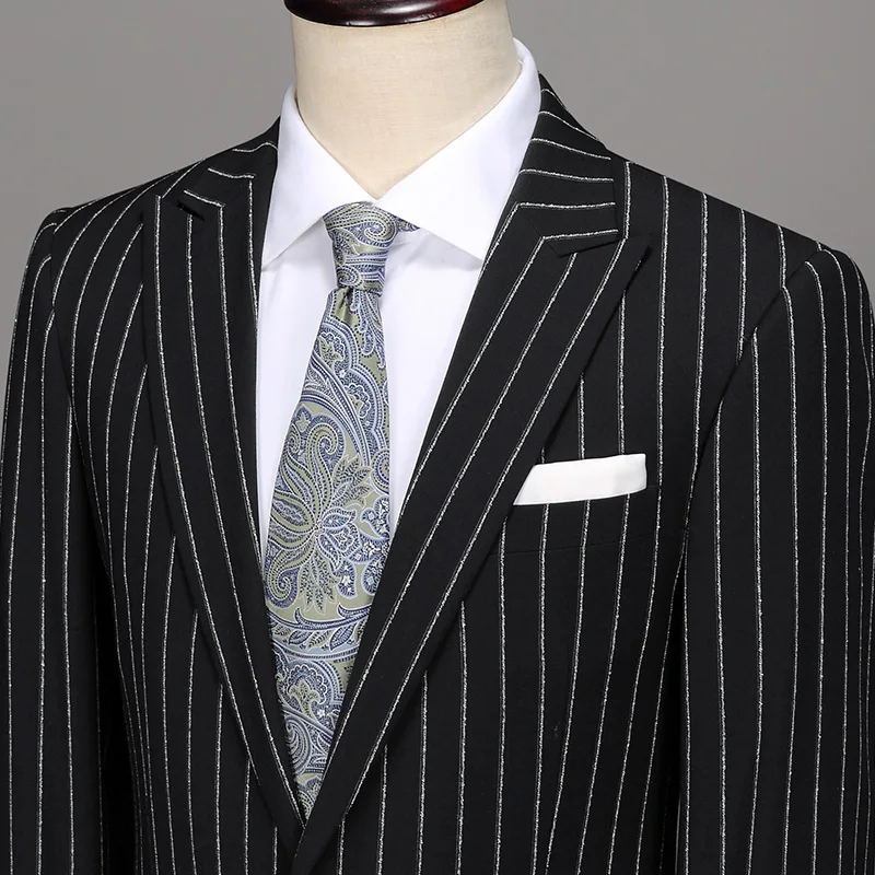 men suit black white striped business groom wear mens suits with pants vests wedding suits for men man suit slim fit 6xl plus 58