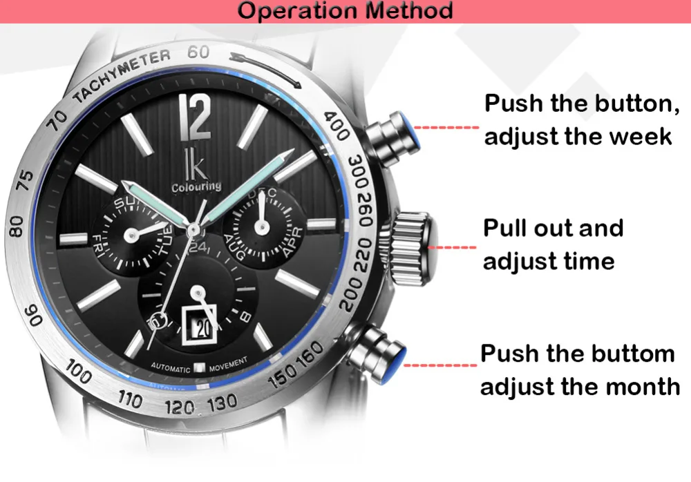 Часы мужские механические с браслетом из нержавеющей стали 24 часа | Наручные часы
