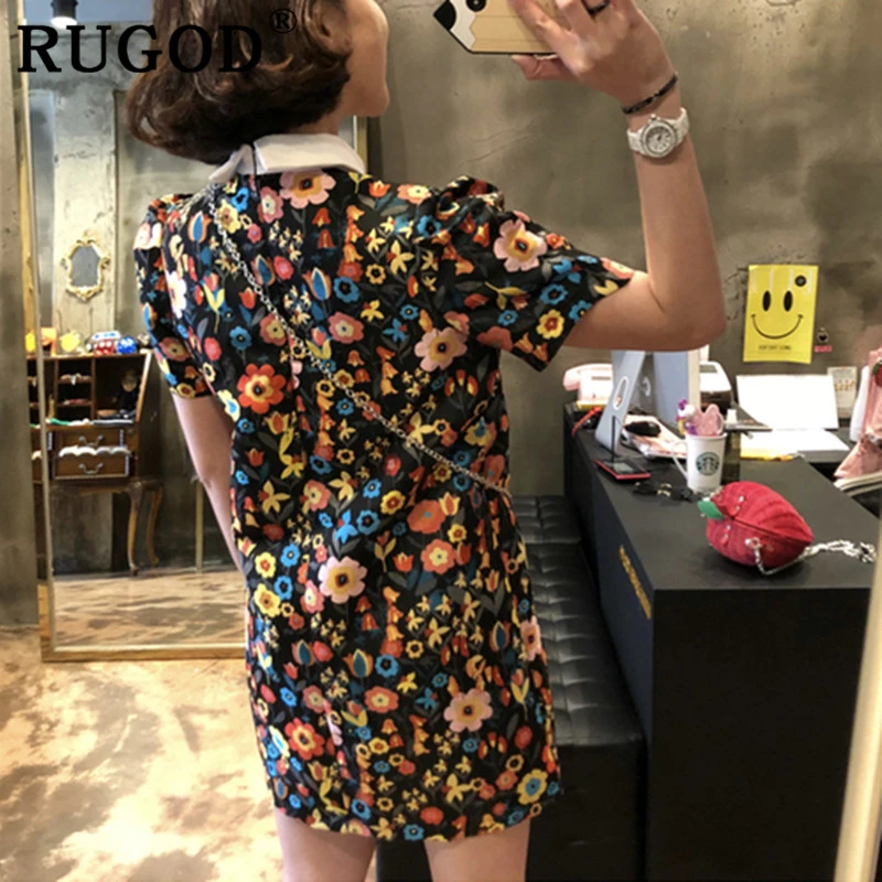 RUGOD/женское прямое платье с цветочным принтом модное женское мини воротником
