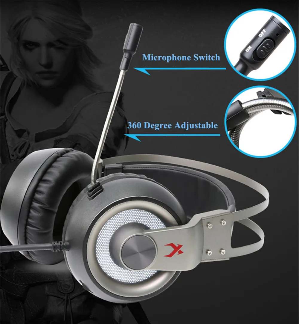 Xiberia K1 PC Gamer стерео игровая гарнитура Casque USB 7,1 канальный объемный звук наушники с микрофоном светодиодный свет