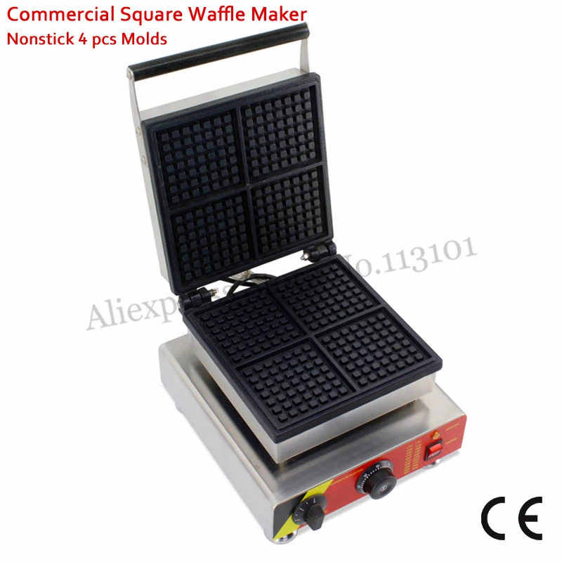 

Electric Square Waffle Machine Stainless Steel Cake Maker 4 Moulds Commercial Use 110V/220V 1500W for Restaurants