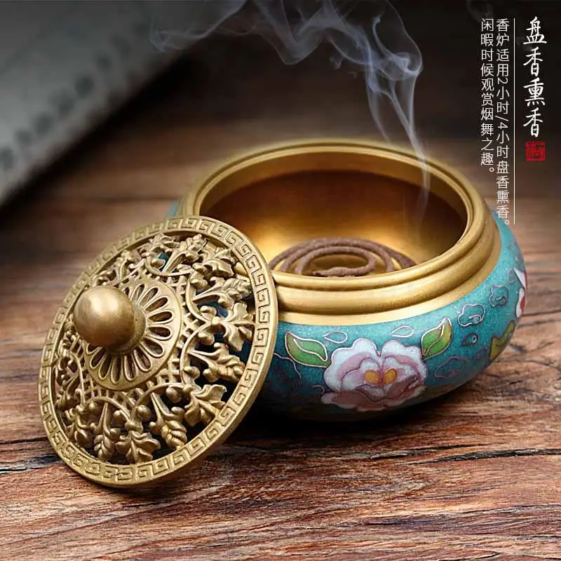Cloisonne курильница из чистой меди Благовония сандалового дерева для Будды домашняя