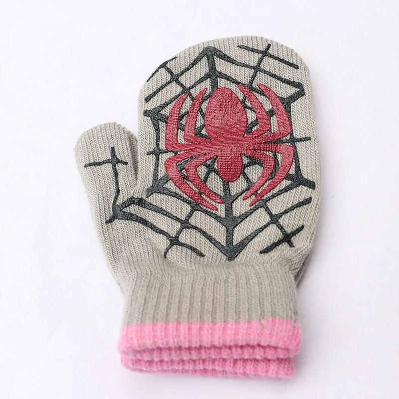 spider Зимние теплые перчатки, детские вязаные варежки, детские однотонные тянущиеся перчатки для мальчиков и девочек, рождественский подарок, перчатки для мальчиков 14 см - Цвет: spider