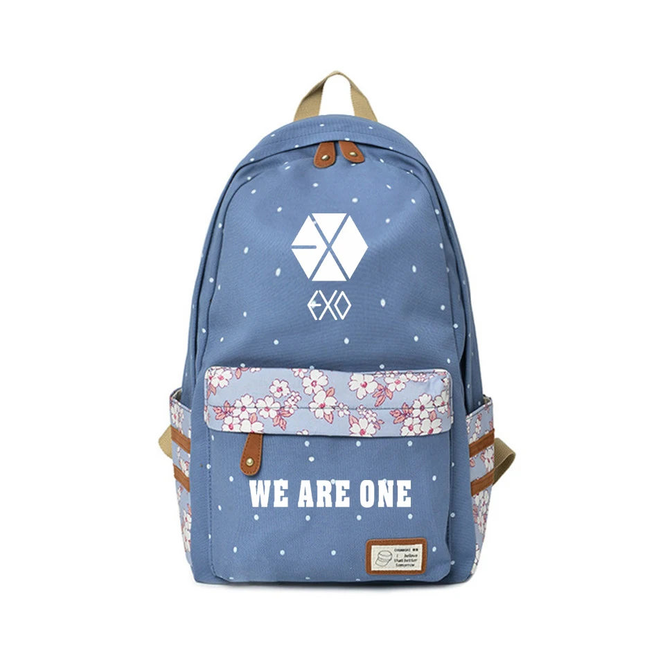 EXO рюкзак холст для подростков школы путешествия мы одна сумка на плечо высокого качества EXO вентиляторы Кампус Рюкзак с фотоизображением настроить Kpop - Цвет: Light blue