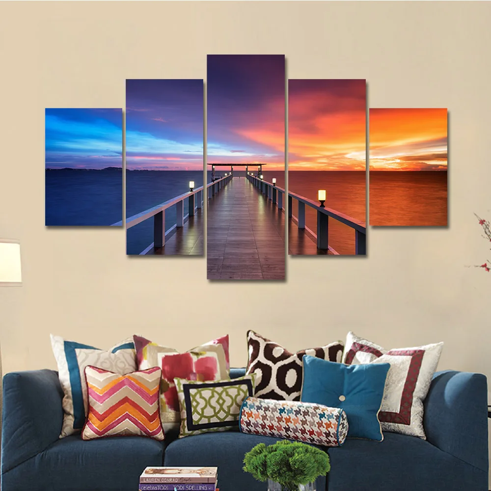 

Фотография настенной картины на 5 досок, Прямая поставка, подарки, домашний декор, Картина на холсте, красивый закат на море