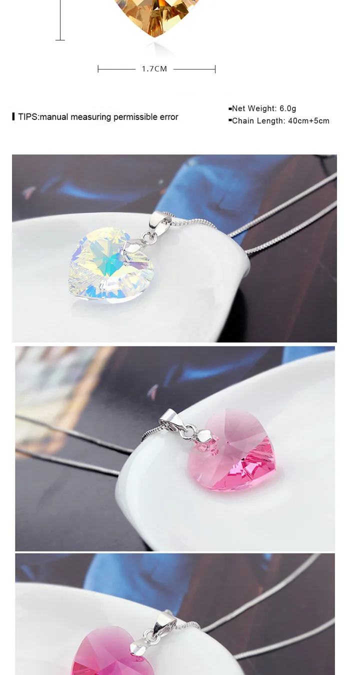 Оригинальные кристаллы от Swarovski сердце кулон ожерелье для женщин влюбленных серебряный цвет ожерелье Макси подарок на день Святого Валентина