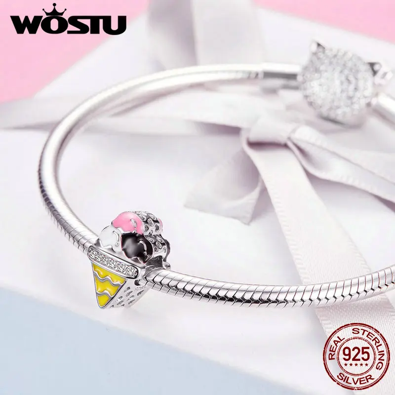 WOSTU Real 100% 925 Sterling Silver Beads Ice Cream Colorful Charms Fit Original Bracelet Pendant Women Jewelry Making FIC1129 | Украшения