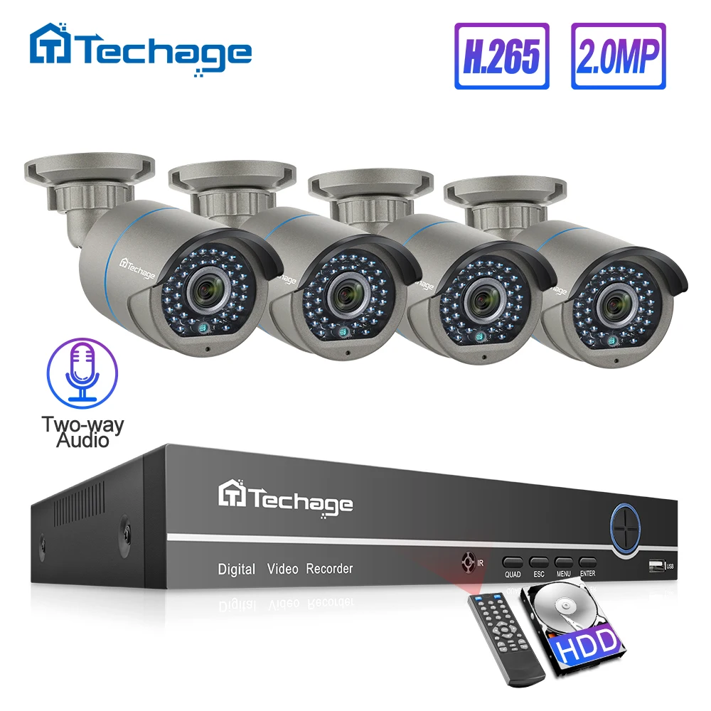 H.265 8CH 1080P POE CCTV система безопасности NVR Комплект Двухсторонний аудио 2MP ИК наружная