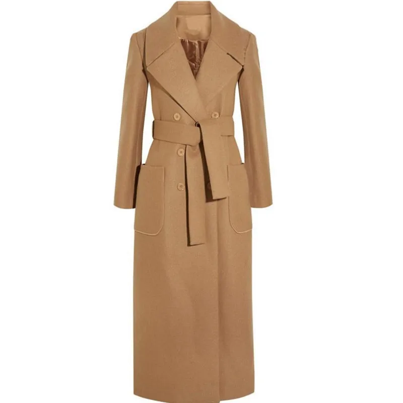 

Winter Women Simple Cashmere Maxi Long design Coat Female Woolen Outerwear