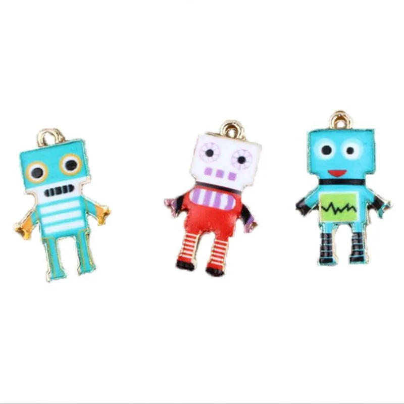 Mini order 10pcs 14*22MM Colorful Kawaii Robot Pendant Charms Gold Tone Plated Oil Drop DIY Jewelry Ornament Accessory | Украшения и