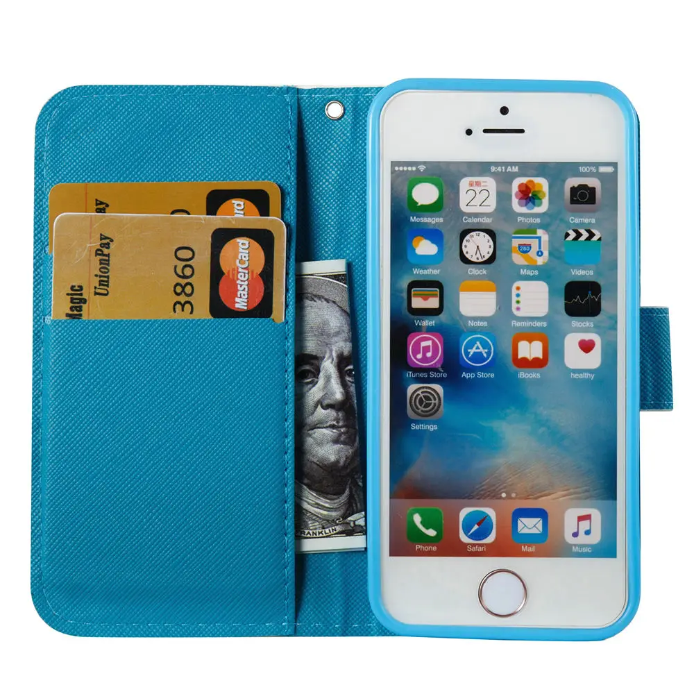 Для iPhone 5 4 0 дюйма с подставкой 3D рисунком ПУ кожа чехлы кошелек для карт мягкая