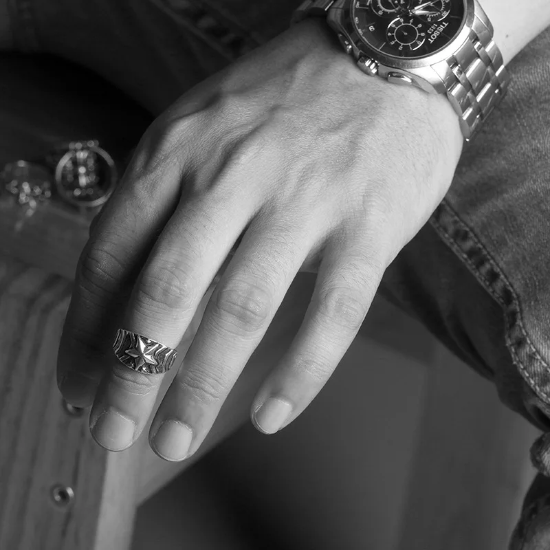 Инь Ху Jewelry стерлингового серебра 925 старинное серебро Цвет звезда кольцо панк