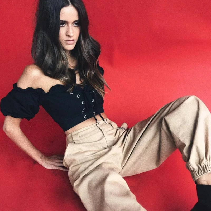 

Korean fashion womens tops and blouses Sexy black white Crop top Vintage ruffle lace up office shirt 2019 Summer ladies blouses