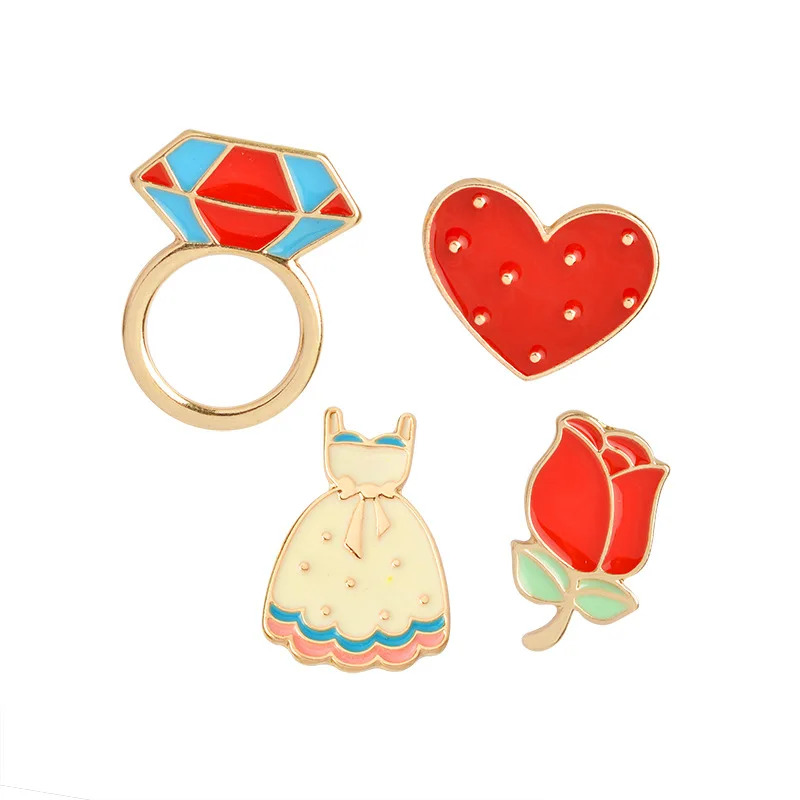 Платье с розами в форме сердца эмалированные булавки милые металлические броши