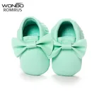 Мокасины из мягкой искусственной кожи с кисточками для девочек, Мокасины с бантом для начинающих ходить, дизайнерские Мокасины с зеленым бантом для маленьких девочек, 2019