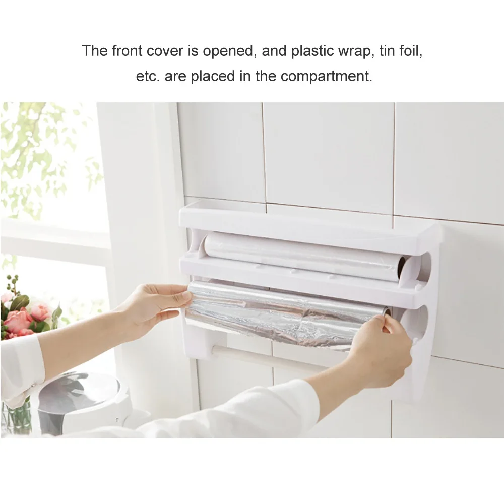 

Kitchen Cling Preservation Film Kitchen Paper Storage Rack Paper Towel Holder Rack Wall Roll Paper Plastic Wrap Cutting Tools