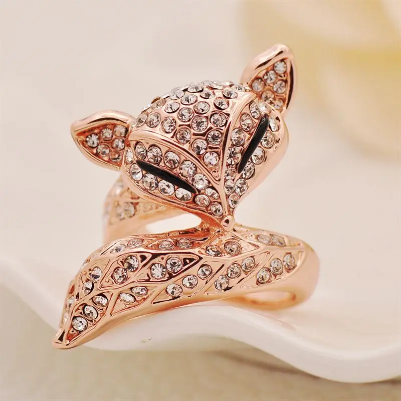 MOONROCY Free Shipping Fox Animal Jewelry Wholesale Rose Gold Color Cubic Zirconia Crystal Rings Fashion Women's Party Gift | Украшения