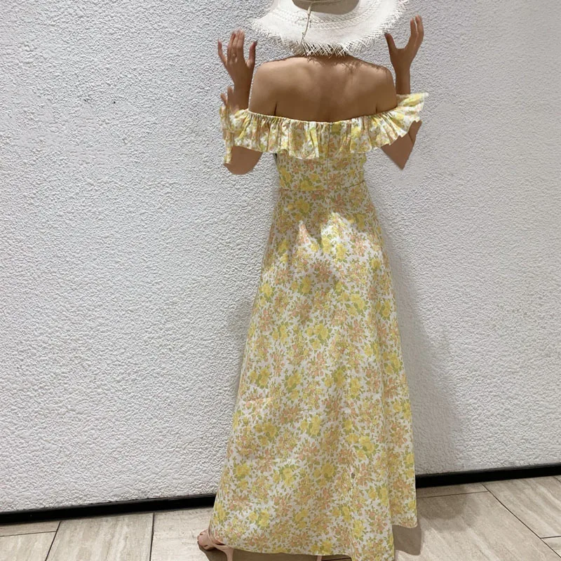 2019 Лето Новый Желтый сломанный кружевной Благородный Воротник с высокой талией