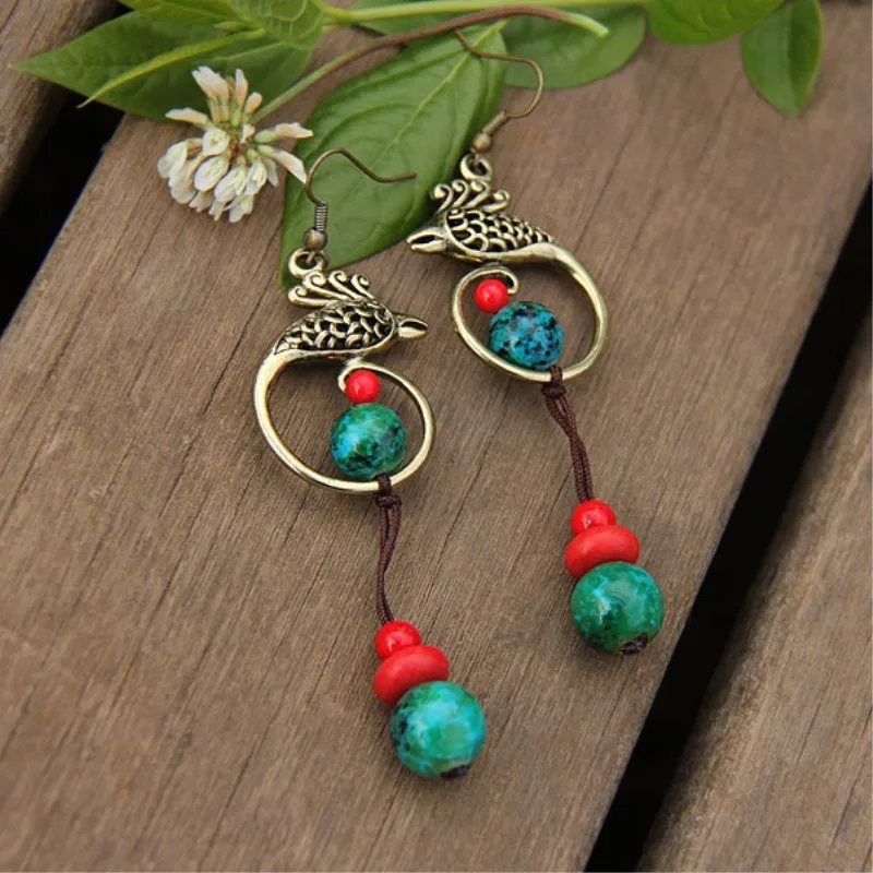 Оригинальные серьги в стиле ретро с Фениксом|beaded earrings|earrings chineseearrings ethnic |