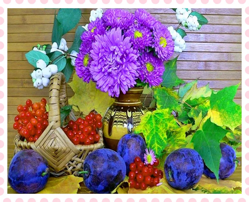 Алмазная живопись 5D &quotцветы и фрукты&quot вышивка крестом из круглых страз подарок