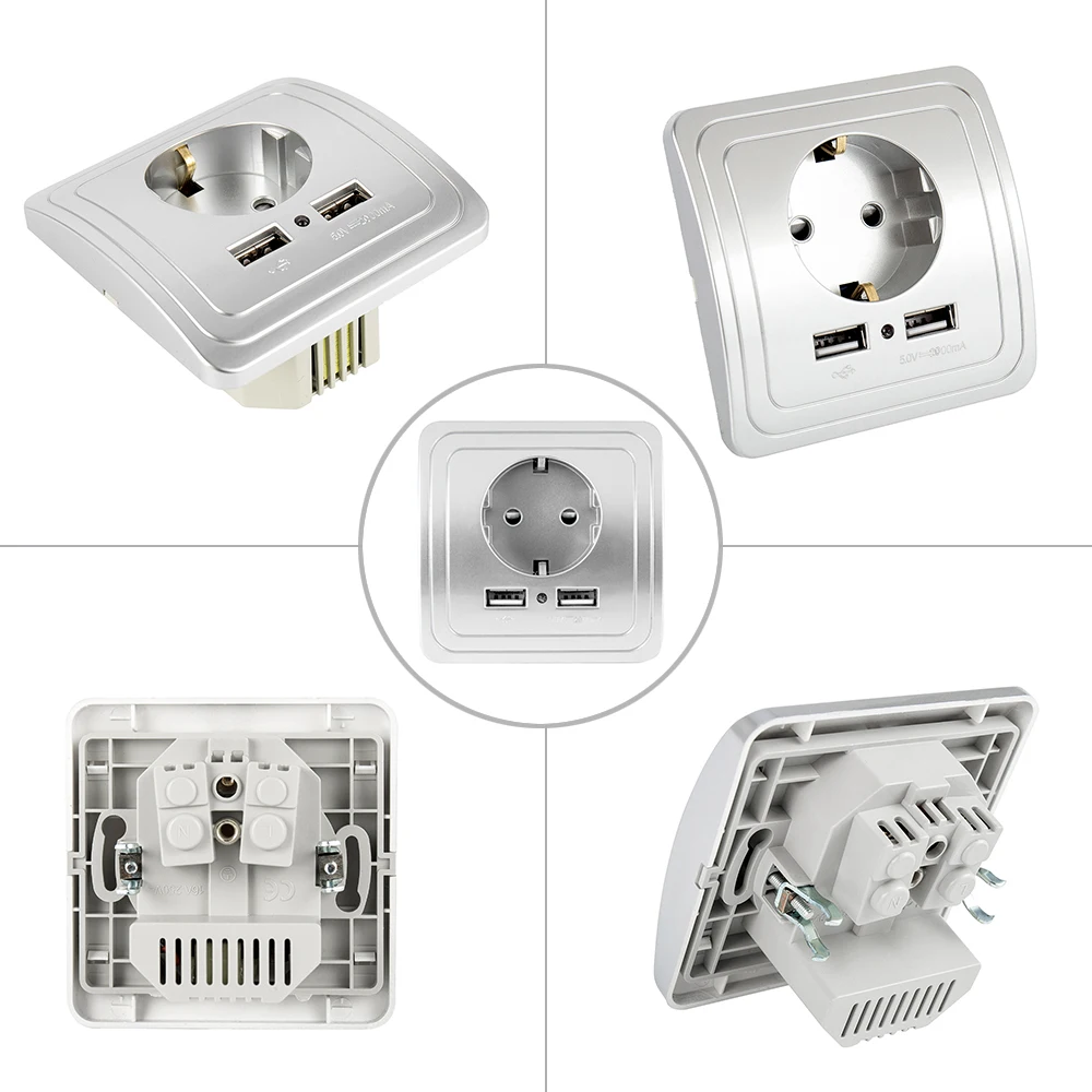 Умный дом, лучший двойной USB порт, настенное зарядное устройство, адаптер, 16А, стандарт ЕС, электрическая розетка, розетка, панель, 110~ 250 В