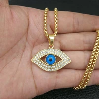 turkish eye pendant with stainless steel chain and iced out bling rhinestones amulet necklace hip hop turkish jewelry