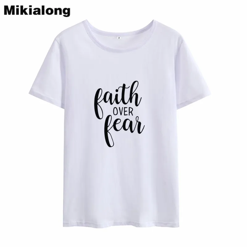 

Mikialong Faith Over Fear Punk Rock T-shirt Women 2018 Summer Harajuku Short Sleeve Tshirt Women Black White Cotton Women Tops