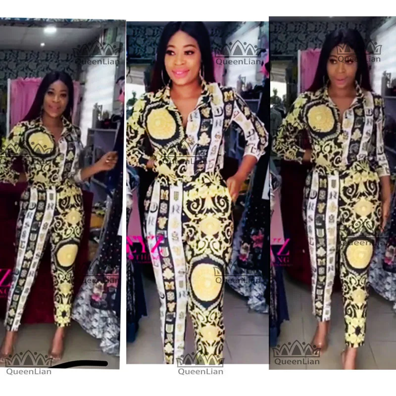 Новинка 2019 модная (Φ) Африканская одежда для женщин топ Дашики и брюки платье CSTZ01