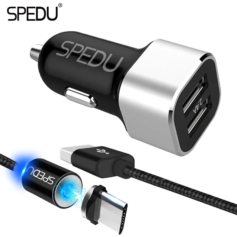 SPEDU USB Автомобильное зарядное устройство для мобильного телефона планшета Магнитный кабель быстрое зарядное устройство автомобильное зарядное устройство двойной USB автомобильный адаптер зарядного устройства для телефона в автомобиле