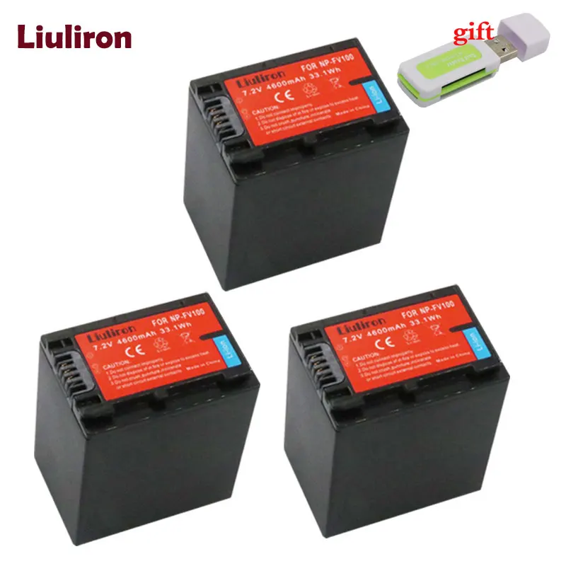 3battery NP FV100 NPFV100 FV100 Камера Батарея+ ЖК-дисплей USB Зарядное устройство для SONY NP-FV30 NP-FV50 NP-FV70 SX83E SX63E FDR-AX100E - Цвет: 3battery