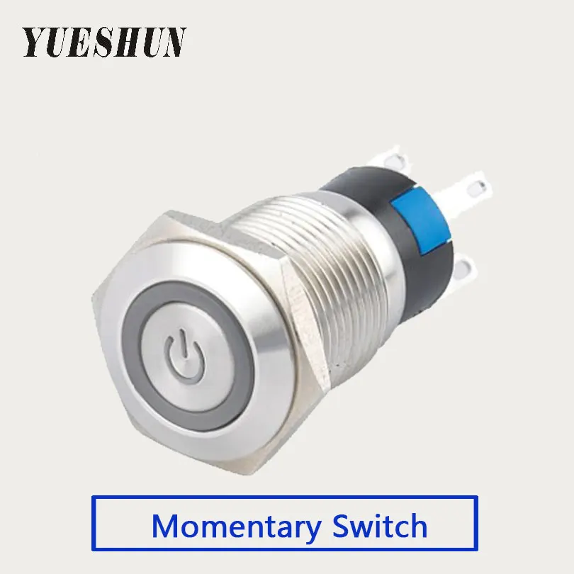 

10 pieces 16mm LED Push Button Switch Home Electronic Accessories Stainless Steel Light Switch Momentary Type Power Switches
