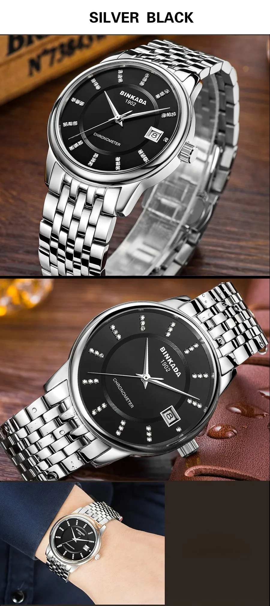 5А Часы из нержавеющей стали мужские Binkada 50 м часы мужские reloj